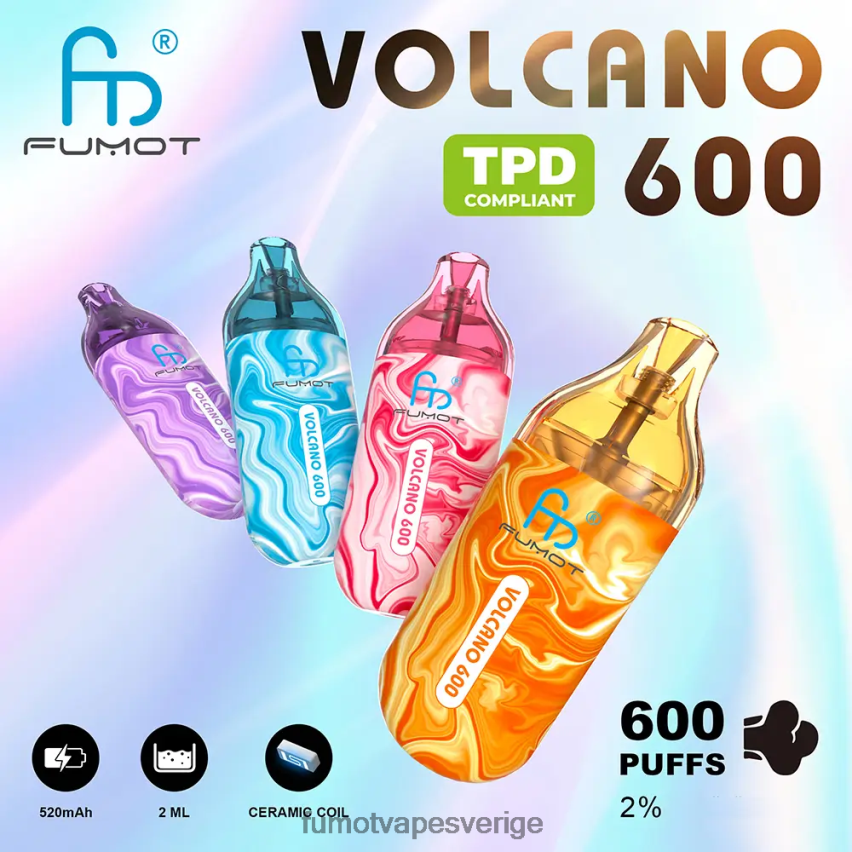 Fumot Puff - Fumot Volcano 600 tpd-kompatibel engångsvape - 2ml (set med 3 stycken) blåbär körsbär tranbär 26VFZN293