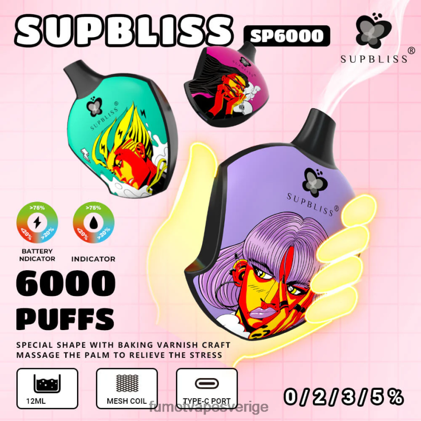 Fumot Store - Fumot Supbliss sp6000 engångs vape pod - 12ml (1 st) rosa lemonad 26VFZN459