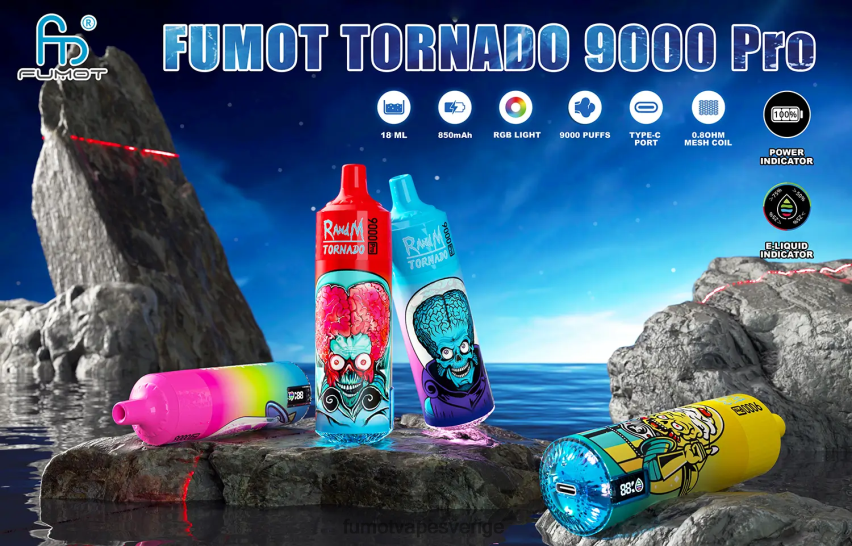 Fumot Cigarette - Fumot Tornado 1 st 9000 pro 18ml engångsvape persika bär 26VFZN222
