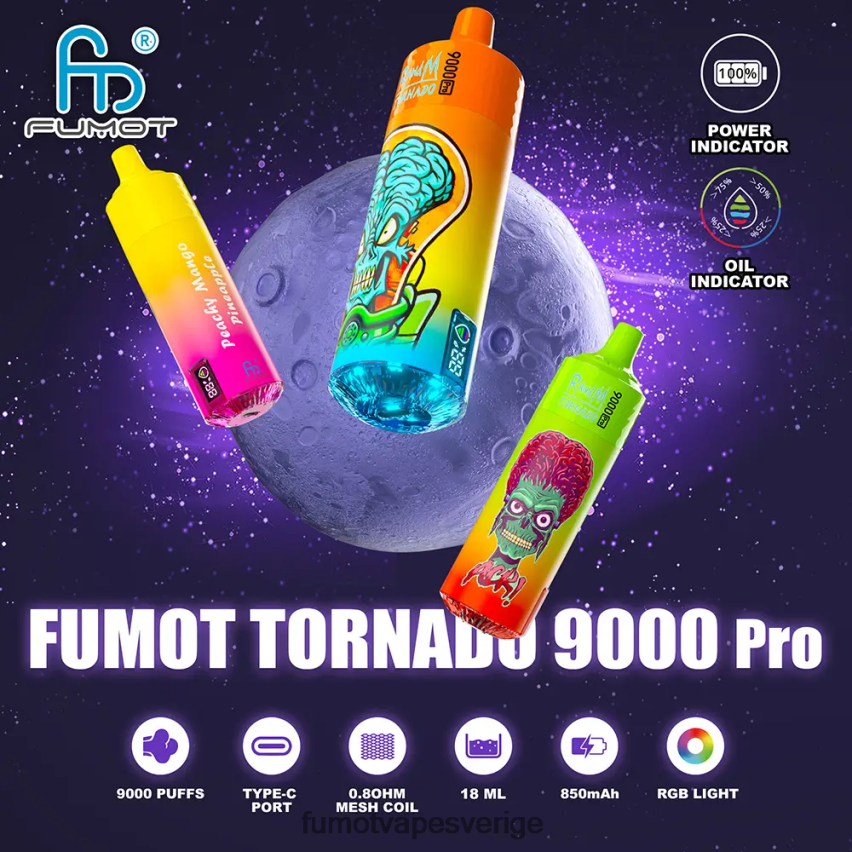 Fumot Puff - Fumot Tornado 9000 pro engångsvape - 18ml (1 st) körsbärspersika lemonad 26VFZN213