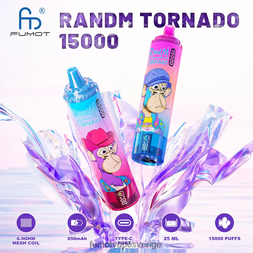 Fumot Vape Reviews - Fumot Tornado 15000 engångsvape - 25ml (1 st) trippelbär 26VFZN188