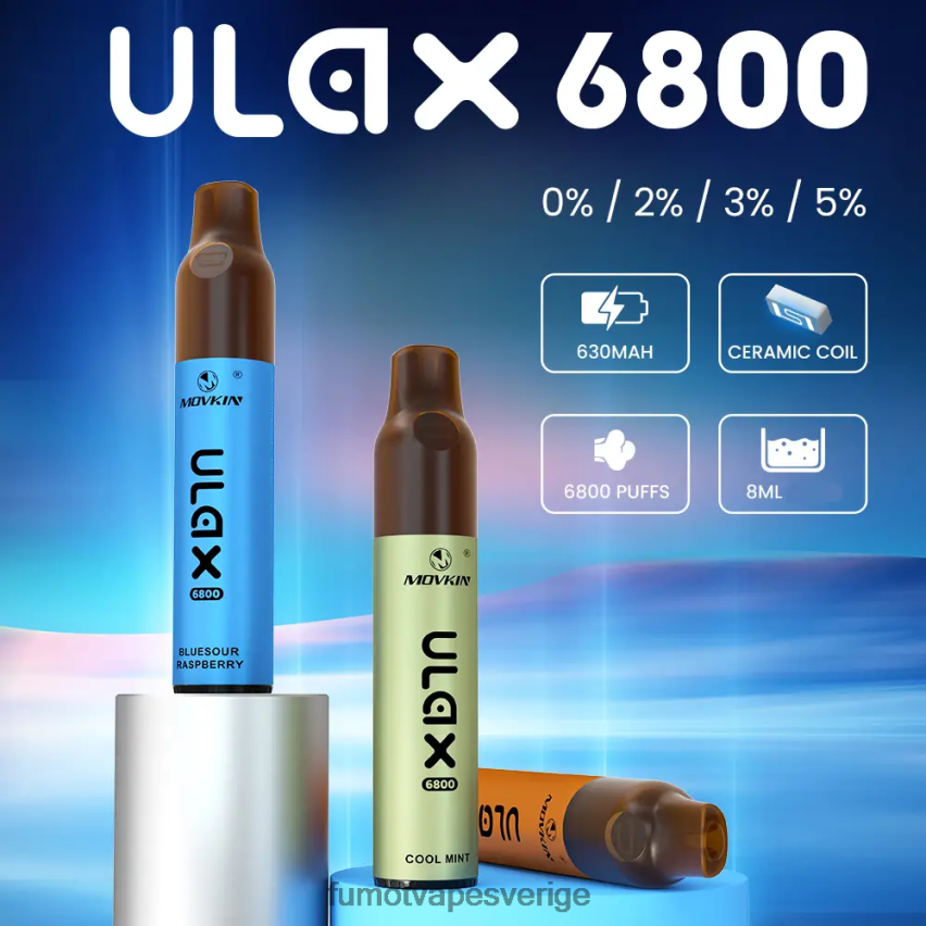Fumot Store - Fumot Movkin Ulax 6800 engångsvape, keramisk spole - 8ml (1 st) blåbär på is 26VFZN319
