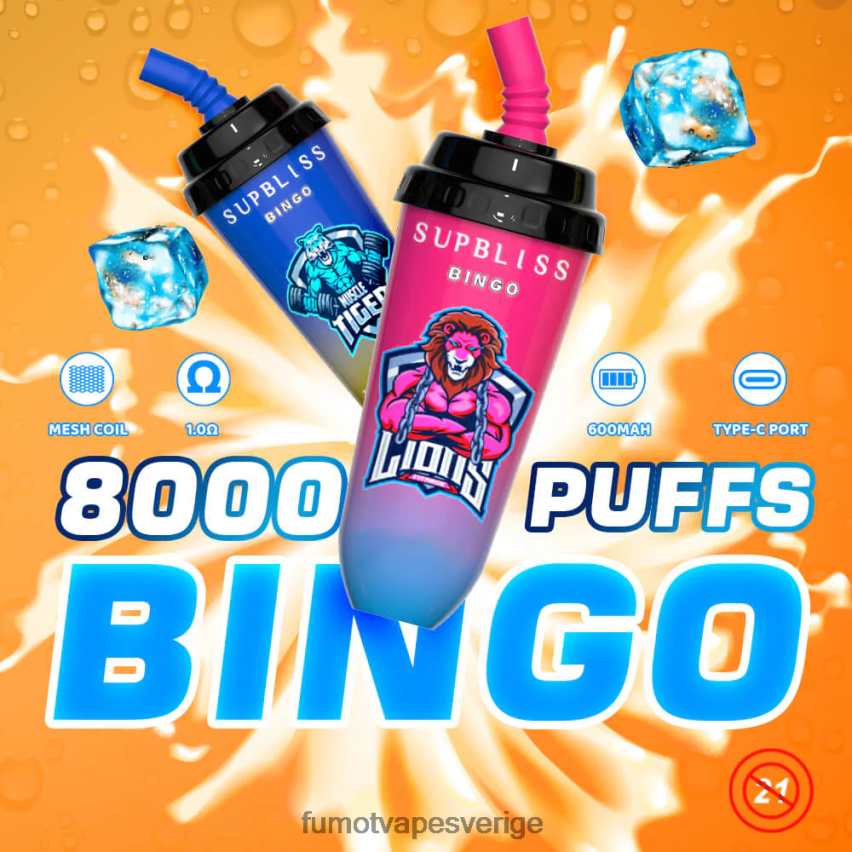 Fumot Cigarette - Fumot Supbliss Bingo 16ml 8000 engångs vape pod-enhet (1 st) vattenmelon 26VFZN412